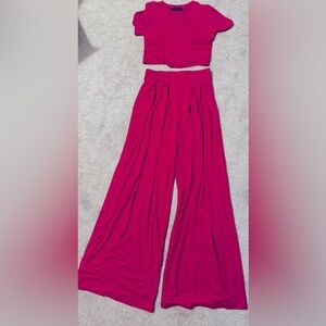 NWOT bright pink crop and wide leg pants - buttery soft